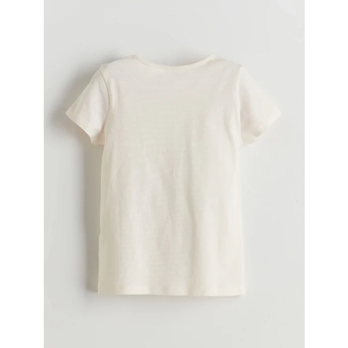 LCW Kids Ekru Lilo & Stitch Baskılı Kız Çocuk Şortlu Pijama Takımı