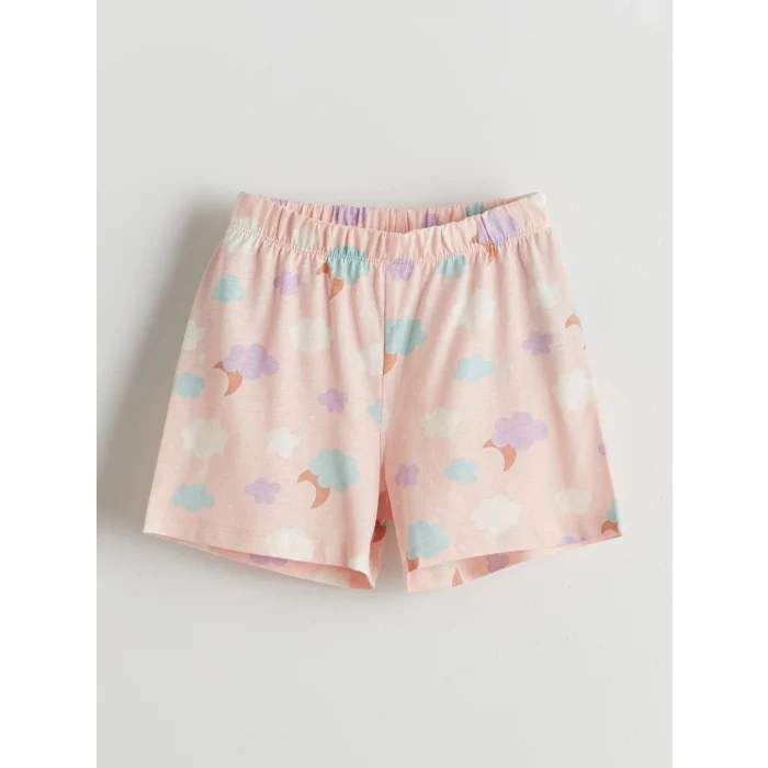 LCW Kids Ekru Lilo & Stitch Baskılı Kız Çocuk Şortlu Pijama Takımı