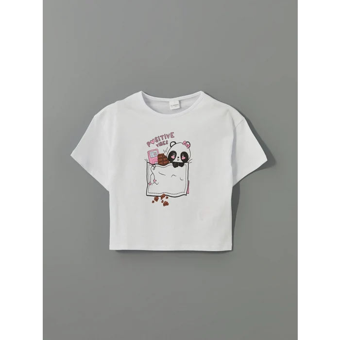 LCW Kids Beyaz Baskılı Kız Çocuk Şortlu Pijama Takım