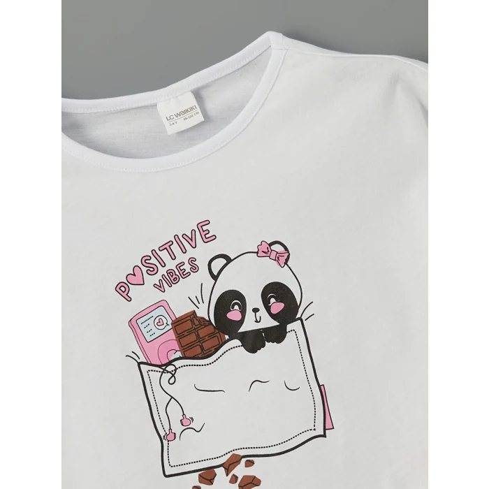 LCW Kids Beyaz Baskılı Kız Çocuk Şortlu Pijama Takım