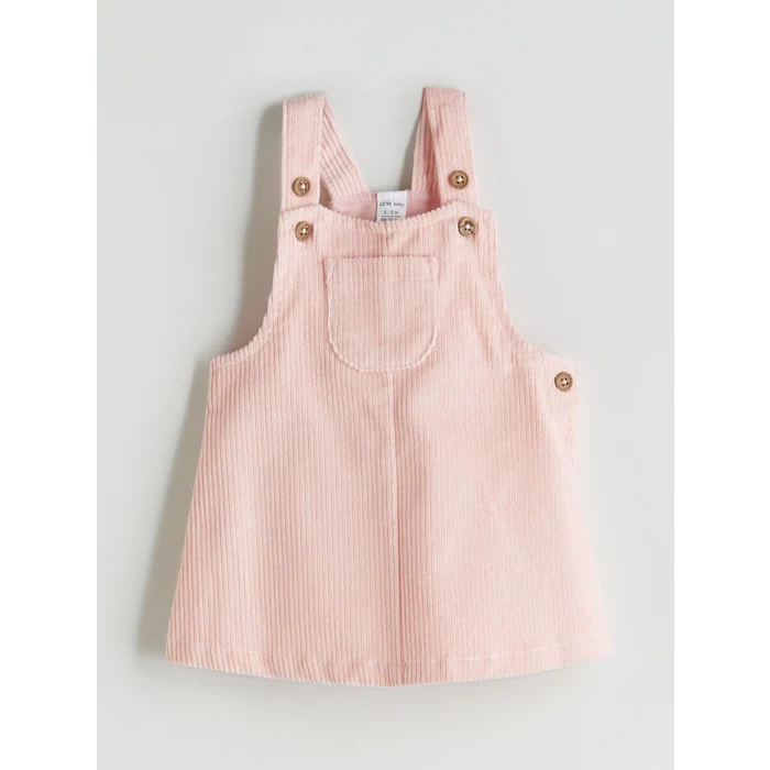 LCW baby Pembe Bisiklet Yaka Kadife Kız Bebek Bluz ve Salopet 2li