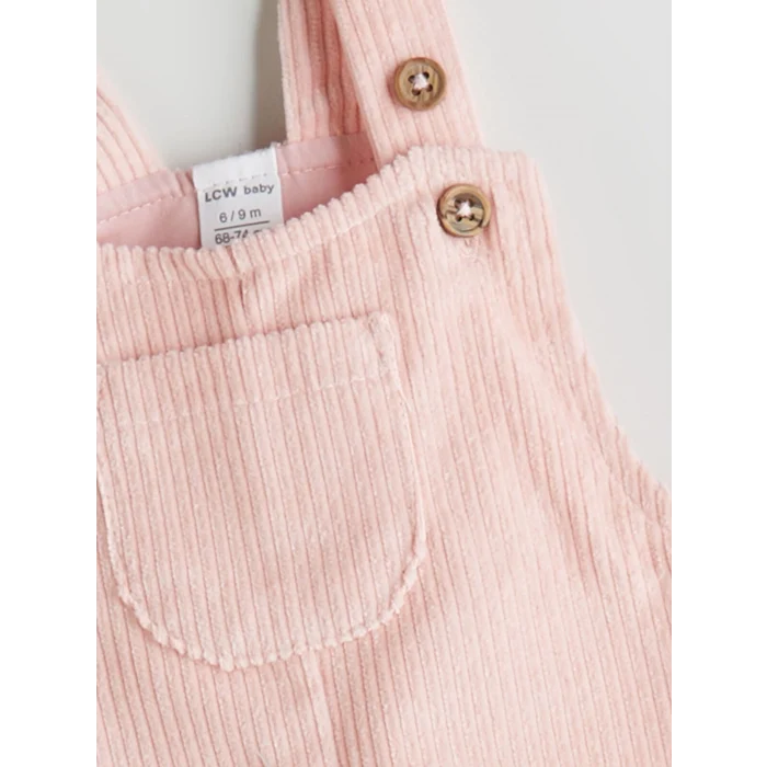 LCW baby Pembe Bisiklet Yaka Kadife Kız Bebek Bluz ve Salopet 2li