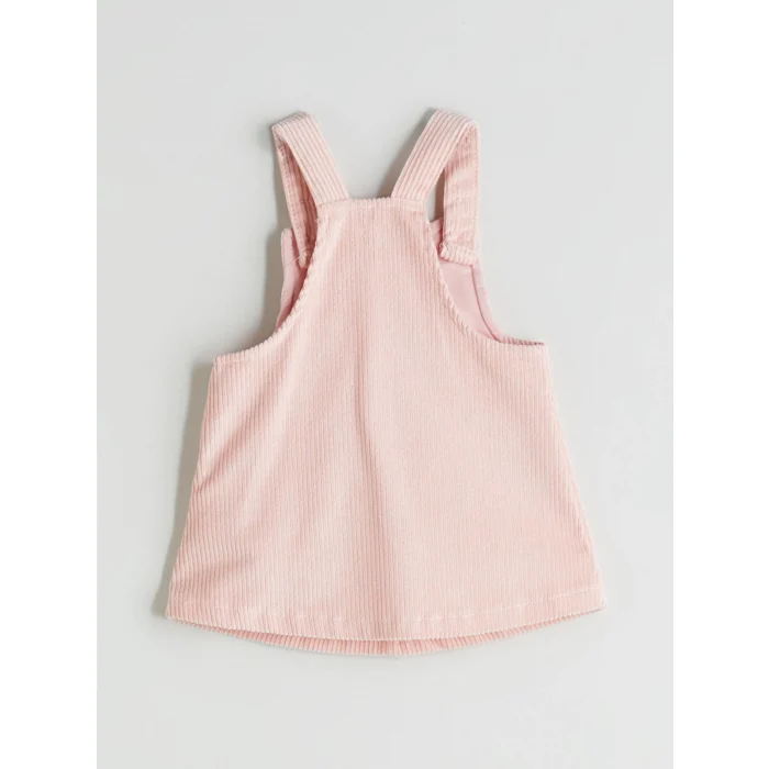 LCW baby Pembe Bisiklet Yaka Kadife Kız Bebek Bluz ve Salopet 2li