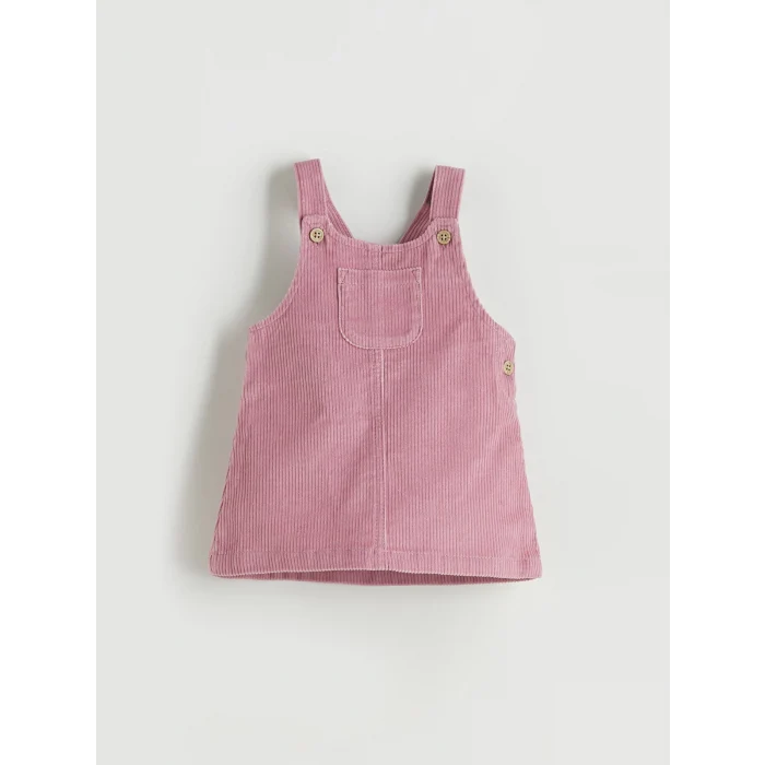 LCW baby Pembe Bisiklet Yaka Kadife Kız Bebek Bluz ve Salopet 2li