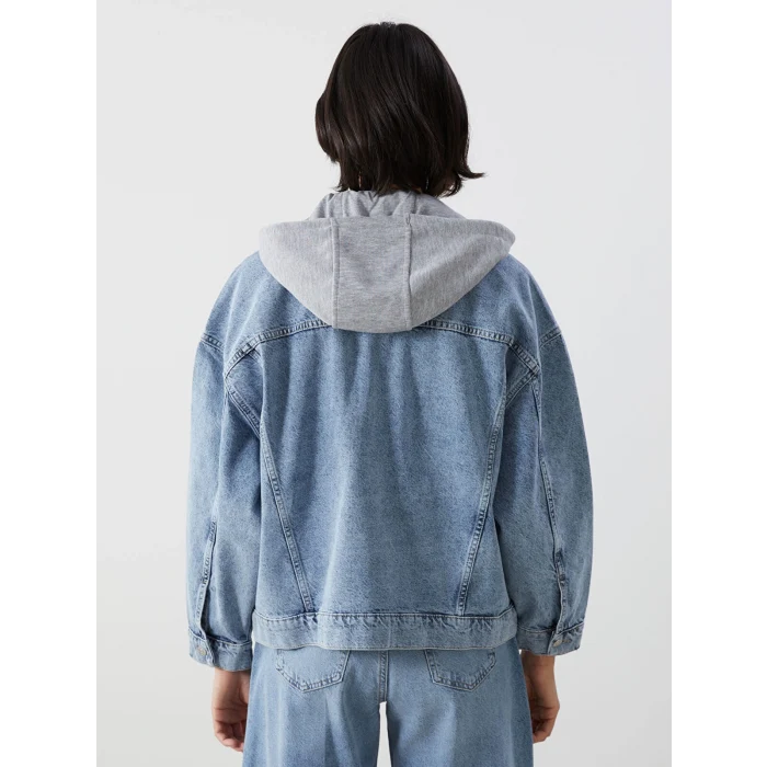 LCW Vision Indigo Kapüşonlu Oversize Kadın Jean Ceket