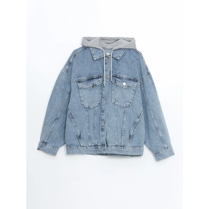 LCW Vision Indigo Kapüşonlu Oversize Kadın Jean Ceket