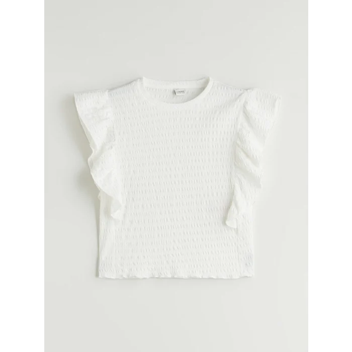 LCW Kids Ekru Bisiklet Yaka Kız Çocuk Tişört