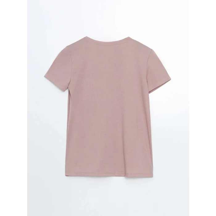 LCWAIKIKI Classic Pembe Bisiklet Yaka Çiçekli Kadın Tişört