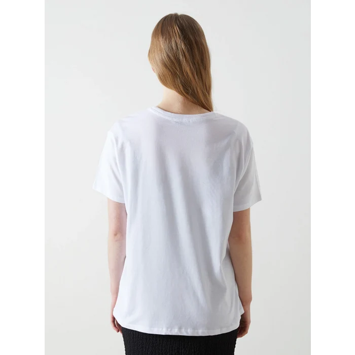 LCW Vision Beyaz Bisiklet Yaka Paris Baskılı Kadın Tişört