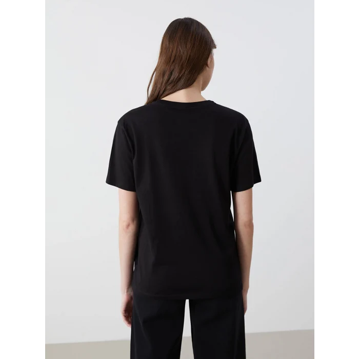 LCW Vision Siyah Bisiklet Yaka Paris Baskılı Kadın Tişört