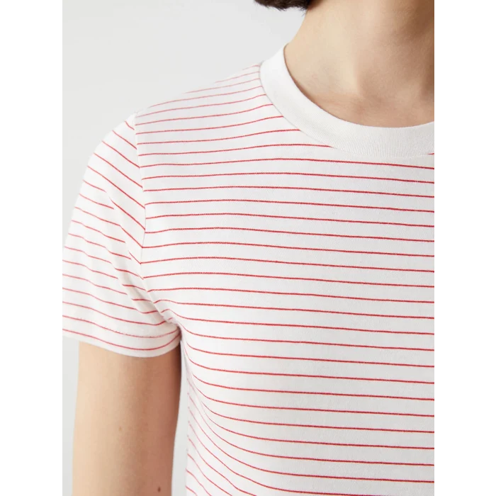 LCW Vision Kirmizi Bisiklet Yaka Çizgili Kadın Tişört