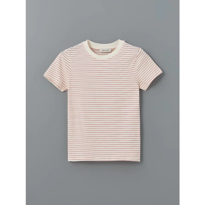 LCW Vision Kirmizi Bisiklet Yaka Çizgili Kadın Tişört