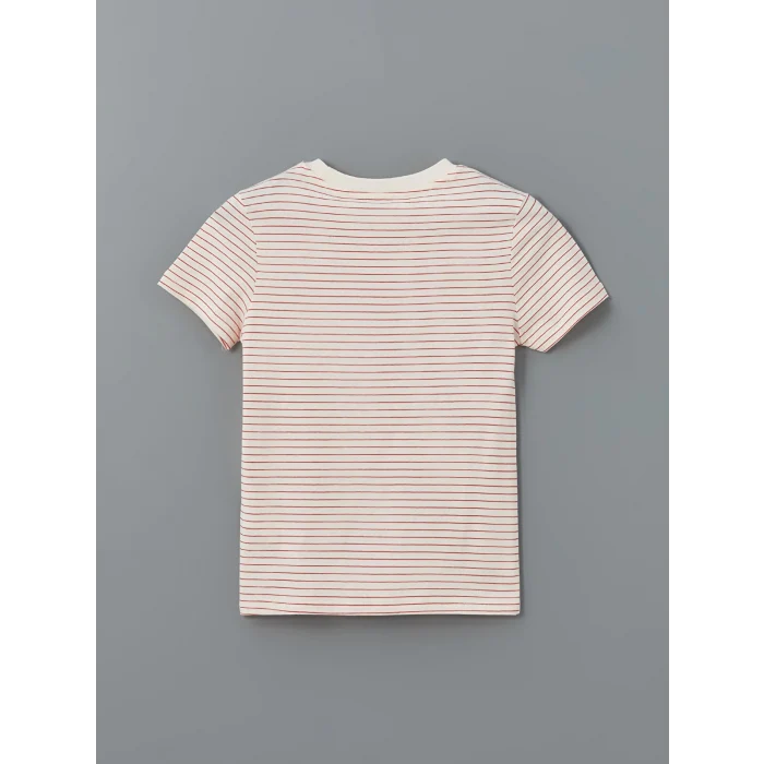 LCW Vision Kirmizi Bisiklet Yaka Çizgili Kadın Tişört