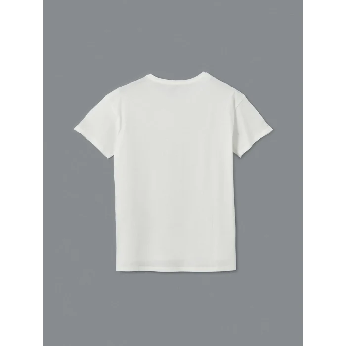 LCWAIKIKI Classic Ekru Bisiklet Yaka Baskılı Kadın Tişört