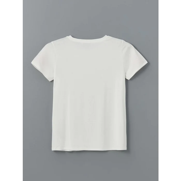 LCWAIKIKI Classic Ekru Bisiklet Yaka Çiçekli Kadın Tişört