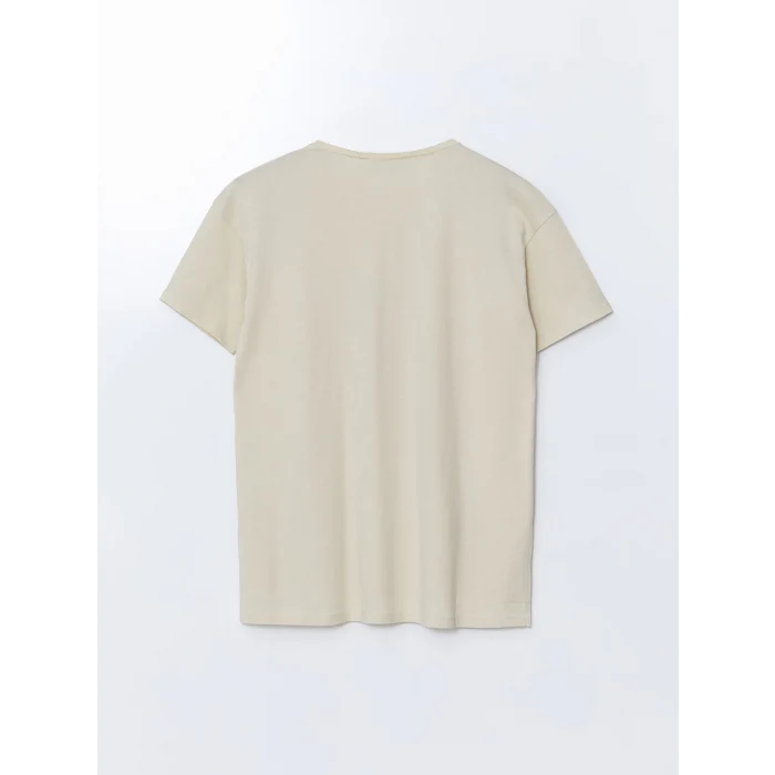 LCWAIKIKI Classic Bej Bisiklet Yaka Çiçekli Kadın Tişört