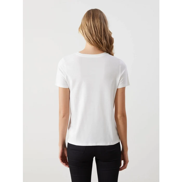LCW Vision Ekru Bisiklet Yaka Baskılı Kadın Tişört