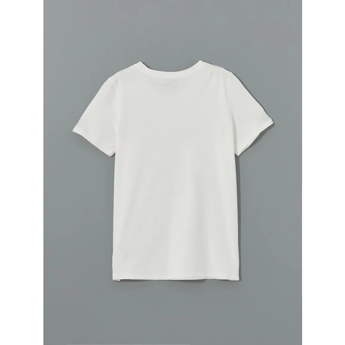 LCW Vision Ekru Bisiklet Yaka Baskılı Kadın Tişört