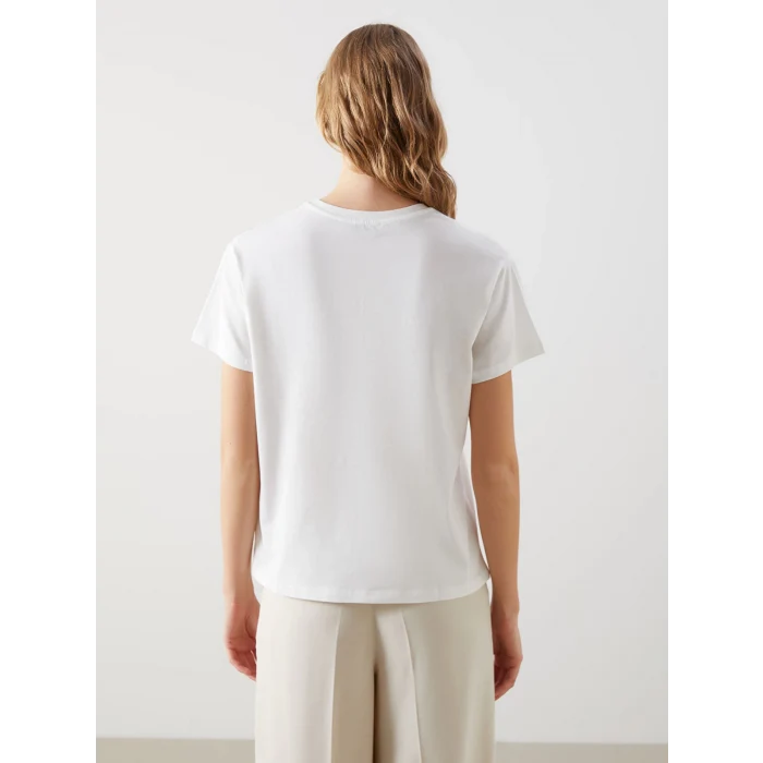 LCW Vision Ekru Bisiklet Yaka Baskılı Kadın Tişört