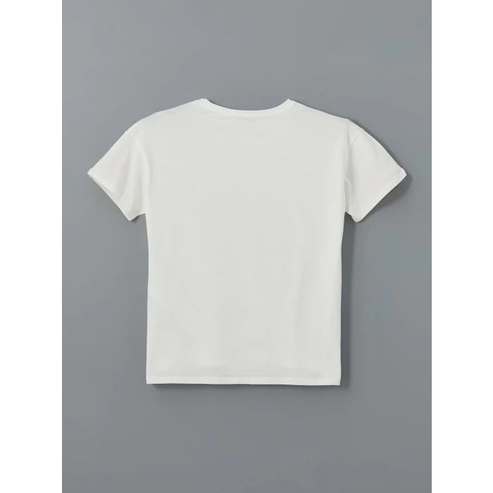 LCW Vision Ekru Bisiklet Yaka Baskılı Kadın Tişört