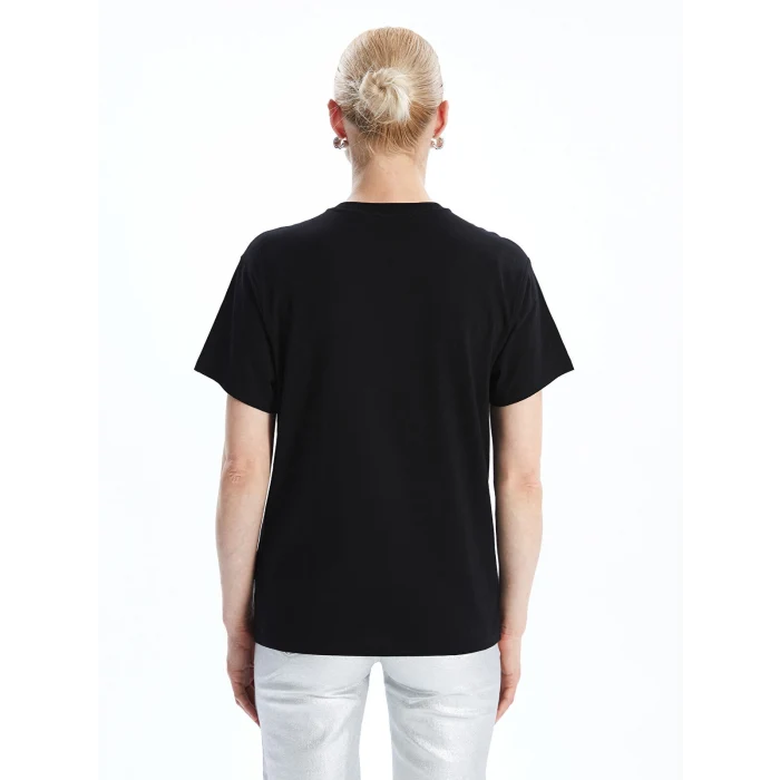 LCW Vision Siyah Bisiklet Yaka Baskılı Kadın Tişört