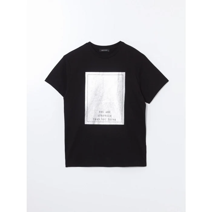 LCW Vision Siyah Bisiklet Yaka Baskılı Kadın Tişört