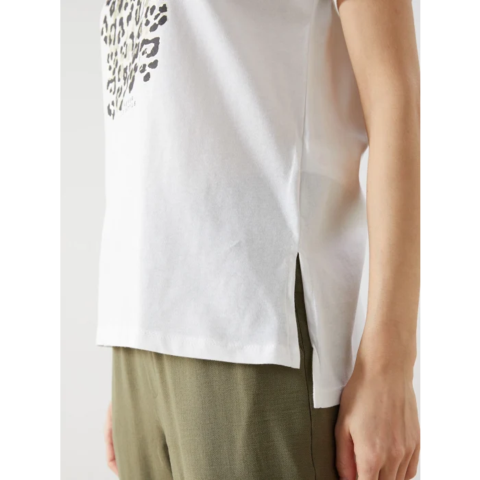 LCWAIKIKI Classic Ekru Bisiklet Yaka Leopar Baskılı Kadın Tişört