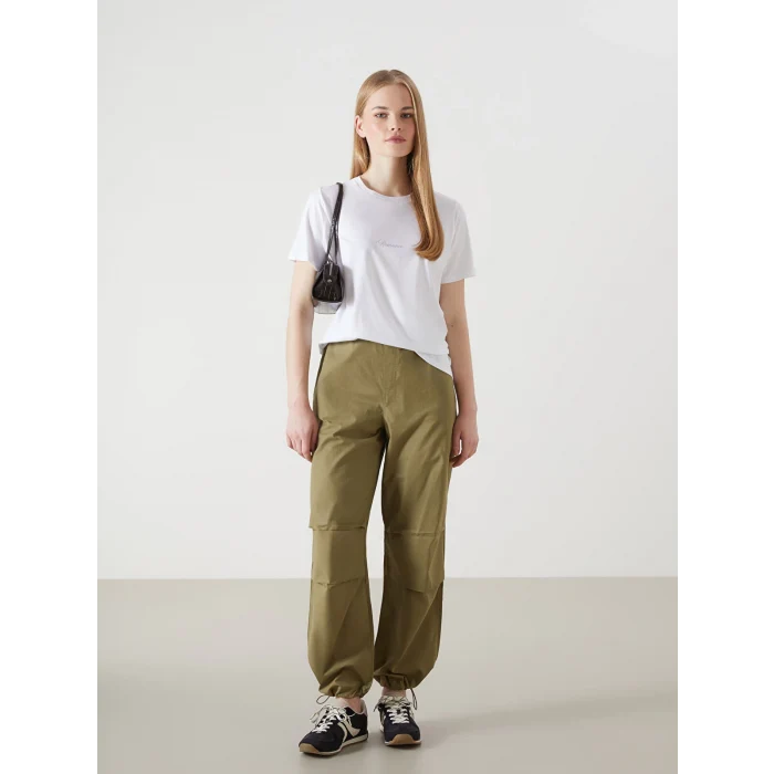 LCW Vision Beyaz Bisiklet Yaka Baskılı Kadın Tişört