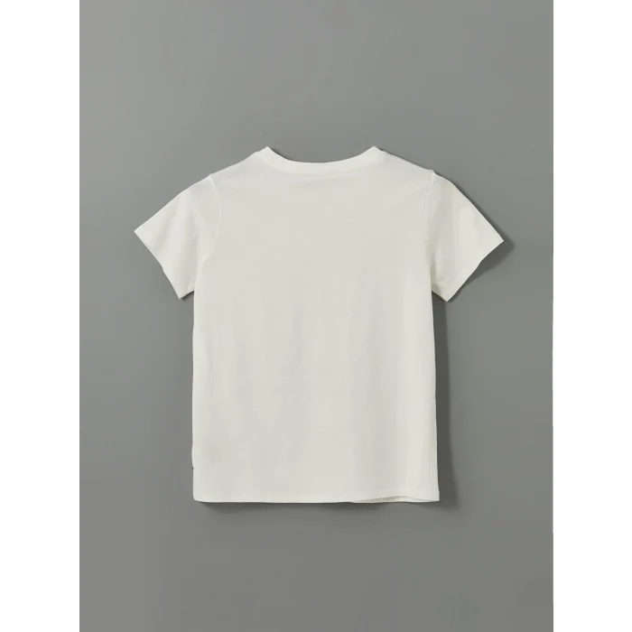 LCWAIKIKI Classic Ekru Bisiklet Yaka Baskılı Kadın Tişört