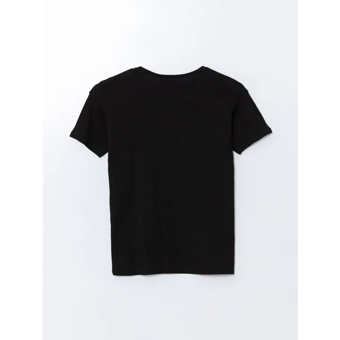 LCWAIKIKI Classic Siyah Bisiklet Yaka Baskılı Kadın Tişört