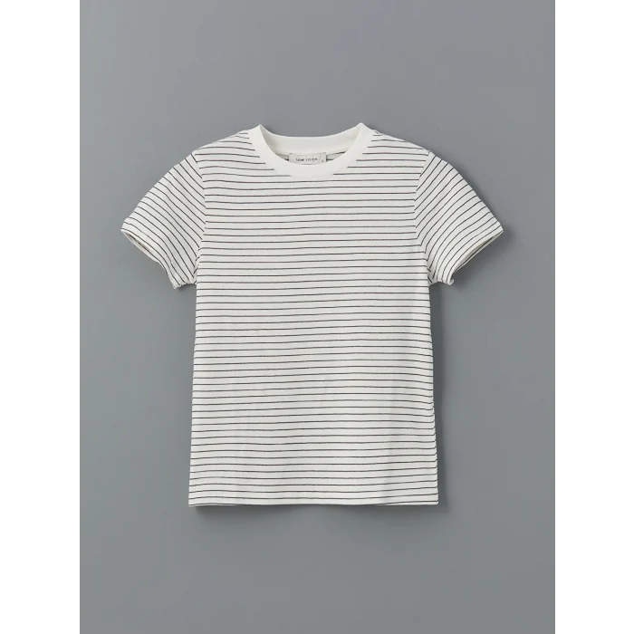 LCW Vision Beyaz Bisiklet Yaka Çizgili Kadın Tişört