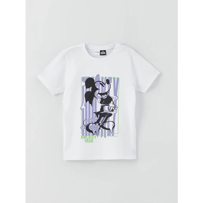 LCW Kids Beyaz Bisiklet Yaka Mickey Mouse Baskılı Kısa Kollu Erkek Çocuk Şortlu Pijama Takımı