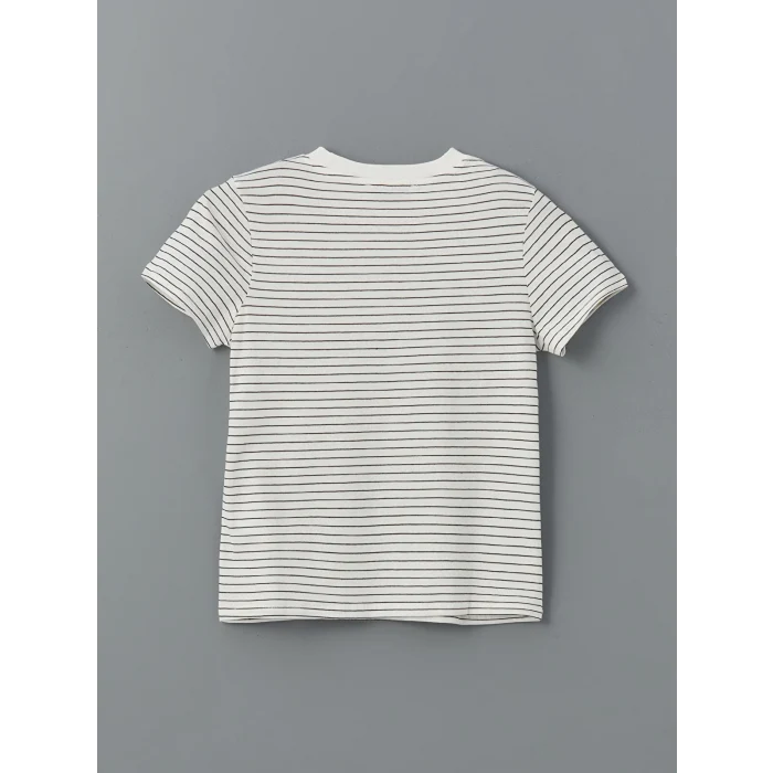 LCW Vision Beyaz Bisiklet Yaka Çizgili Kadın Tişört