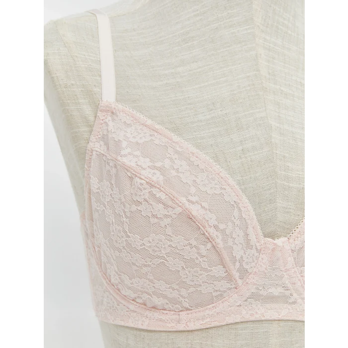 LCW DREAM Pembe Balenli Dolgusuz Dantelli Tişört Sütyen