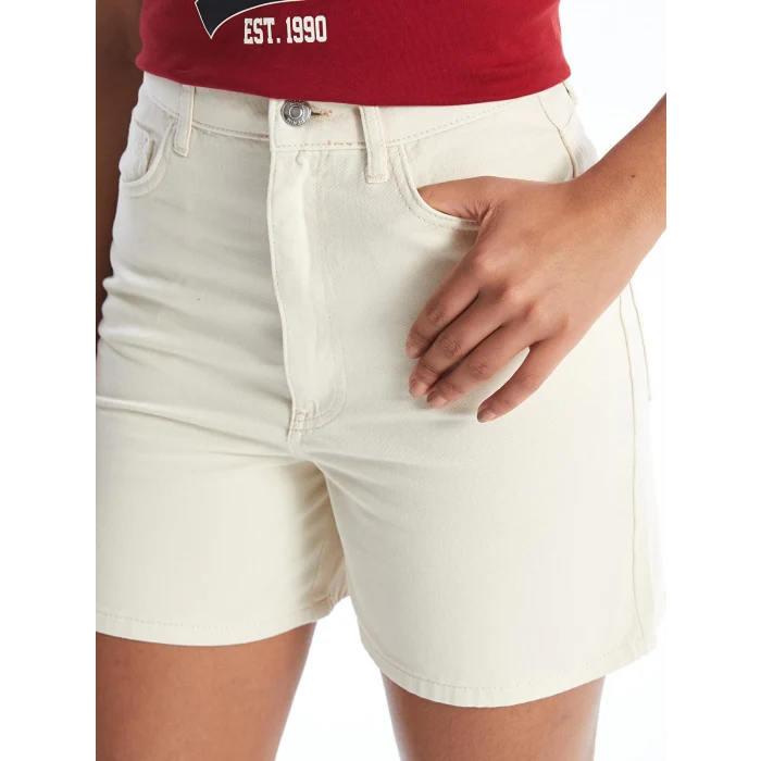 XSIDE Bej Yüksek Bel Standart Fit Kadın Jean Şort