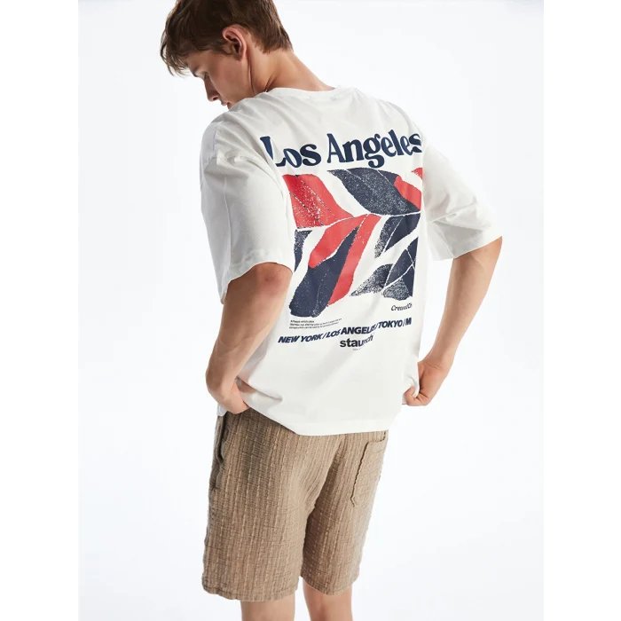 XSIDE Ekru Bisiklet Yaka Baskılı Penye Erkek Tişört