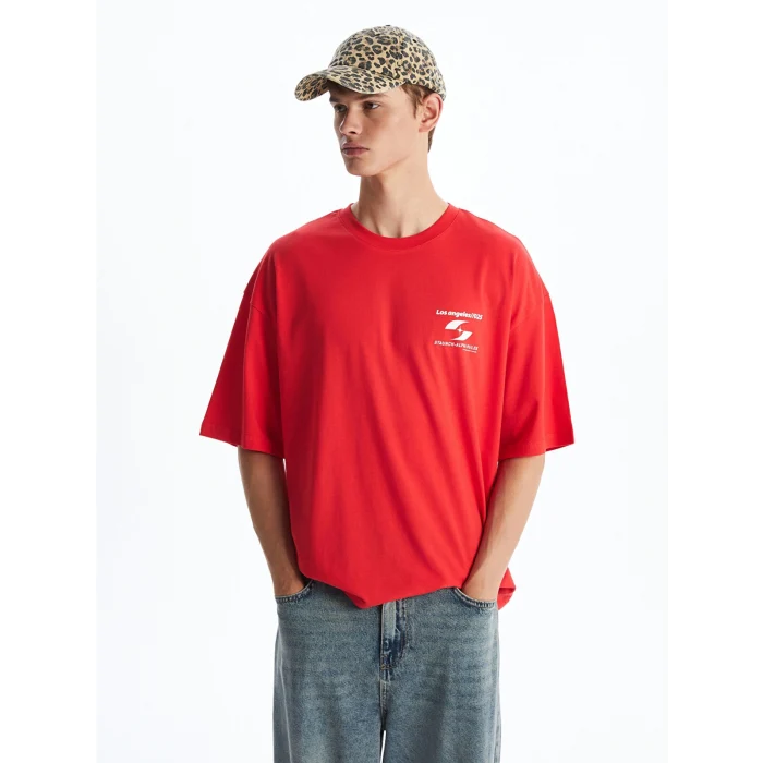 XSIDE Kirmizi Bisiklet Yaka Baskılı Penye Erkek Tişört