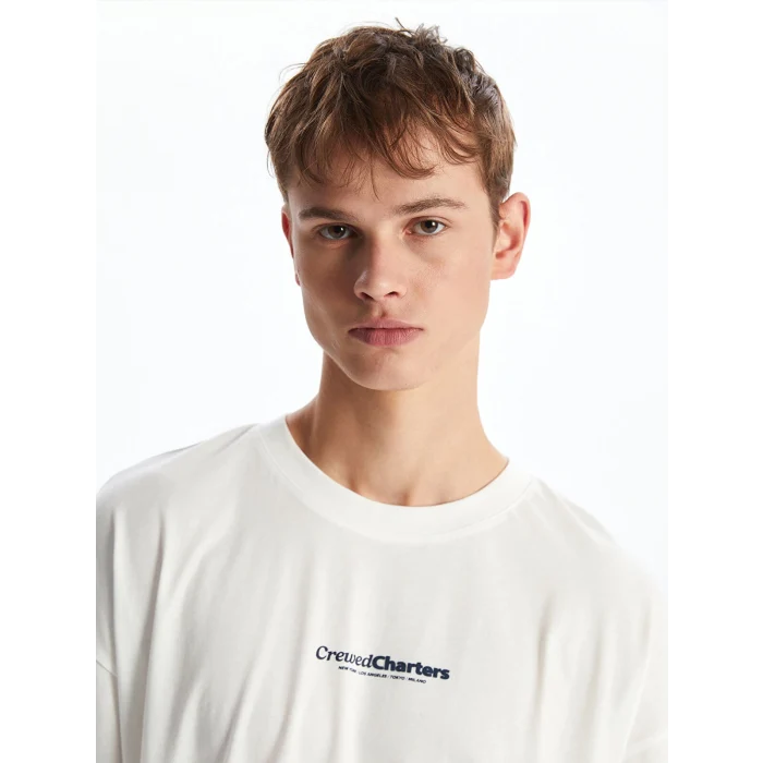 XSIDE Ekru Bisiklet Yaka Baskılı Penye Erkek Tişört