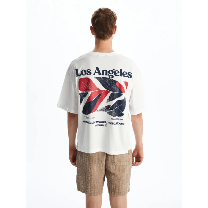 XSIDE Ekru Bisiklet Yaka Baskılı Penye Erkek Tişört