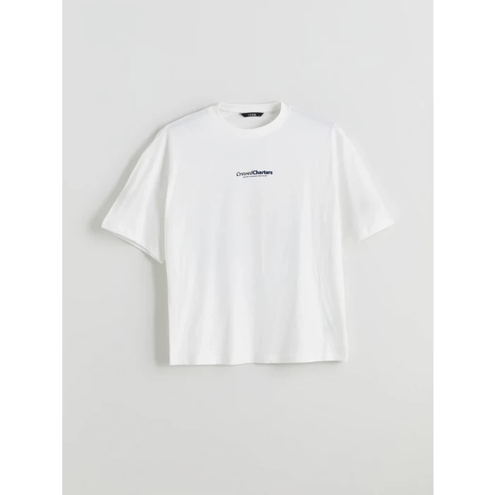 XSIDE Ekru Bisiklet Yaka Baskılı Penye Erkek Tişört