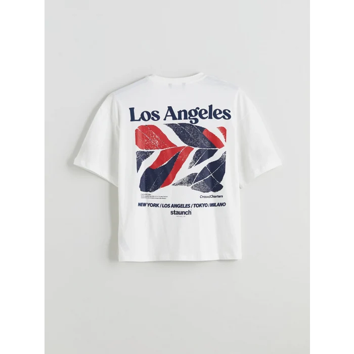 XSIDE Ekru Bisiklet Yaka Baskılı Penye Erkek Tişört