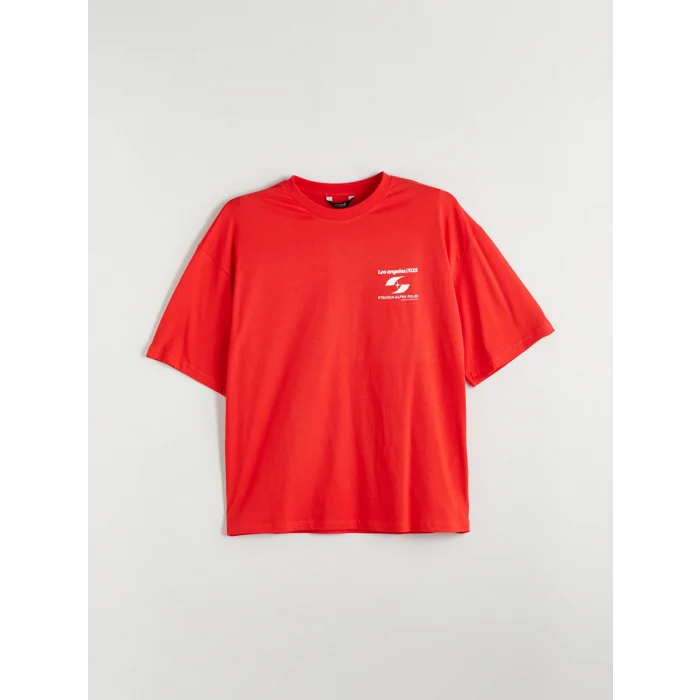 XSIDE Kirmizi Bisiklet Yaka Baskılı Penye Erkek Tişört