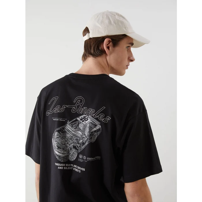 XSIDE Siyah Bisiklet Yaka Baskılı Erkek Tişört