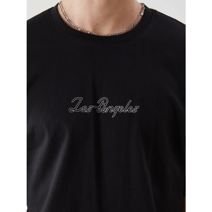 XSIDE Siyah Bisiklet Yaka Baskılı Erkek Tişört