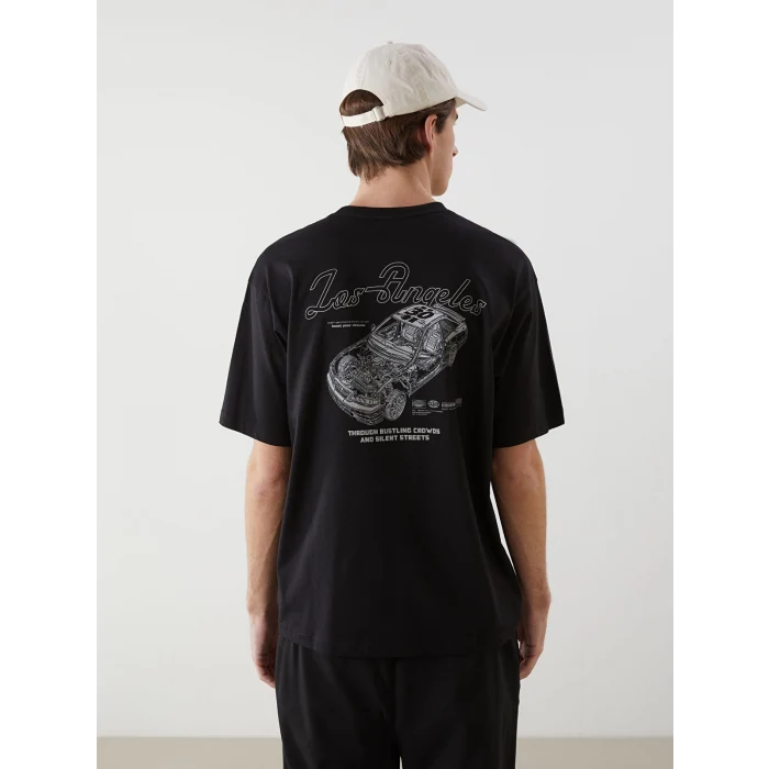 XSIDE Siyah Bisiklet Yaka Baskılı Erkek Tişört