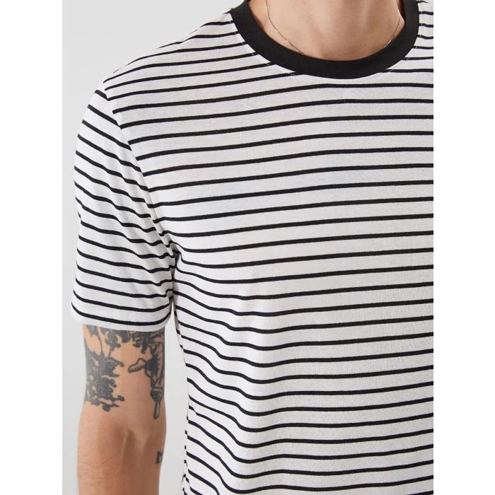 XSIDE Siyah Bisiklet Yaka Çizgili Penye Erkek Tişört