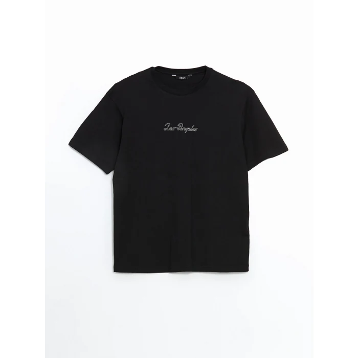 XSIDE Siyah Bisiklet Yaka Baskılı Erkek Tişört