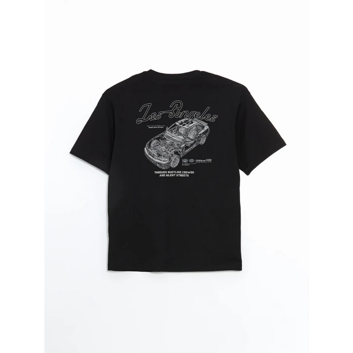 XSIDE Siyah Bisiklet Yaka Baskılı Erkek Tişört