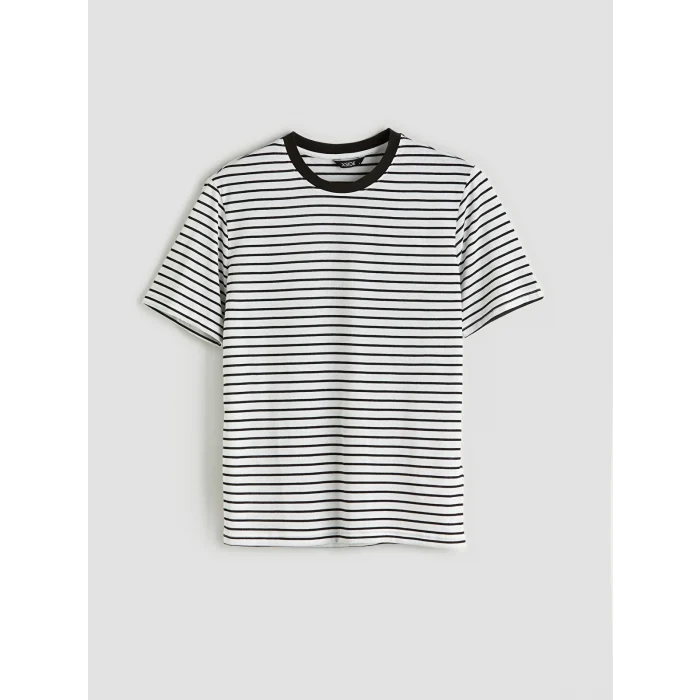 XSIDE Siyah Bisiklet Yaka Çizgili Penye Erkek Tişört