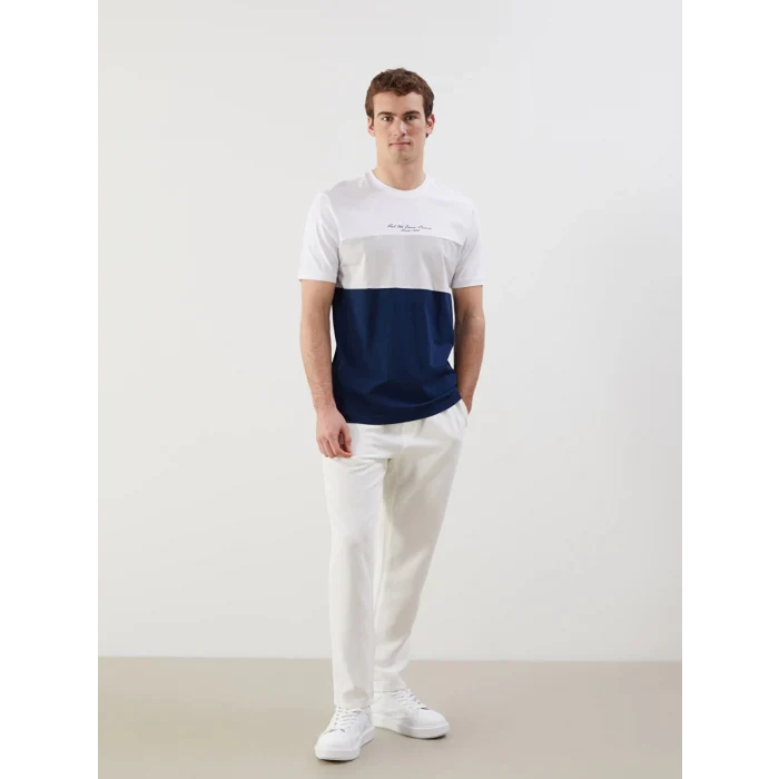 LCWAIKIKI Classic Lacivert Bisiklet Yaka Renk Bloklu Penye Erkek Tişört